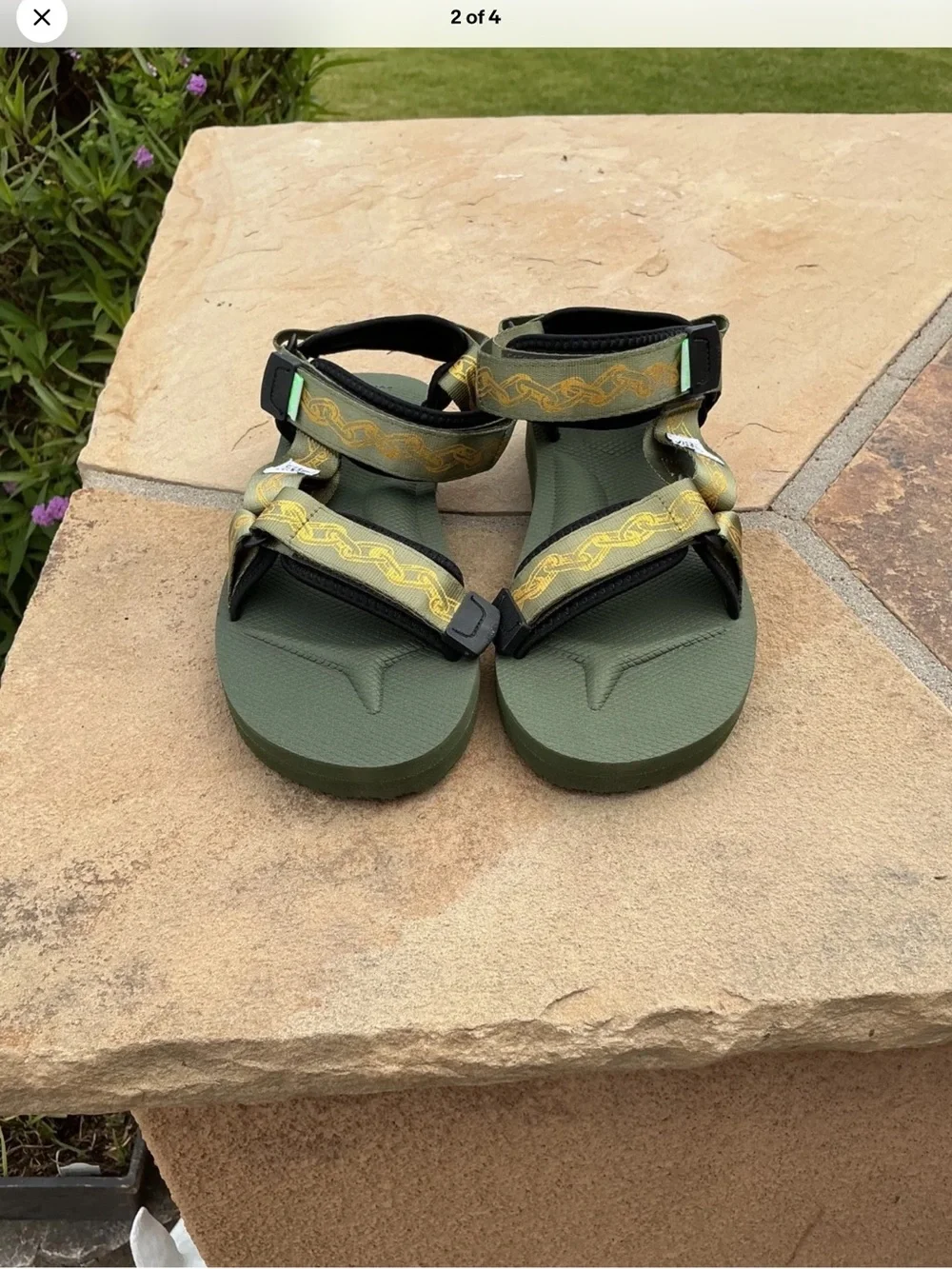 Suicoke Olive Green Webbing Strap Sandals